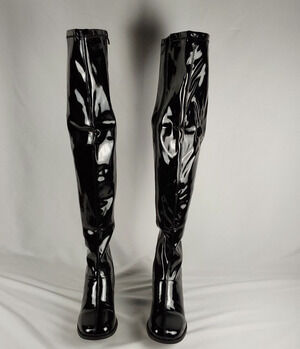 Funtasma Pleaser GOGO-3000 Womens 10 Black Patent Over Knee Gogo Boots 3" Heel